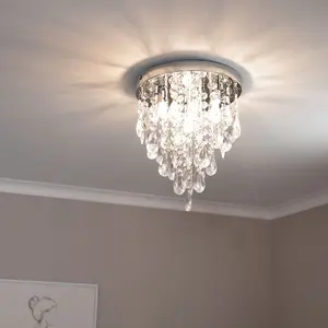 ValueLights Lara Silver Chrome Chandelier Ceiling Light Fitting with Clear Jewel Droplets - LED Bulbs Included