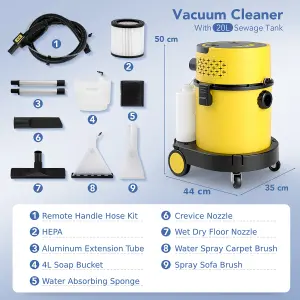 Costway 1200W Wet Dry Vacuum Cleaner W/ 17 KPA Max Suction HEPA & Sponge Filters