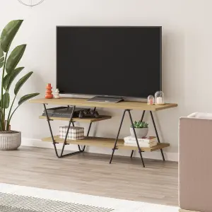 Decortie Modern Essel TV Stand 48-Inch Oak Hairpin Metal Legs Rectangle 110(W)cm Shelf for Multimedia Centre Organiser