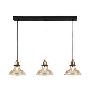 Lighting Collection Freeport  Amber & Brass 3 Light Bar Pendant