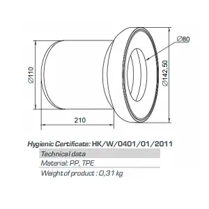 Rawiplast 250mm Long Toilet Waste Pan Connector Straight 110mm Soil Pipe White