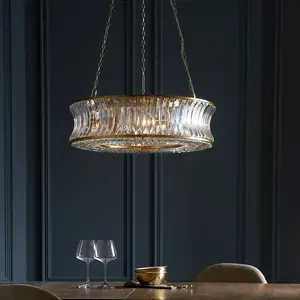 Luminosa Vittoria Pendant Ceiling Light Warm Brass Plate, Crystal And Clear Glass