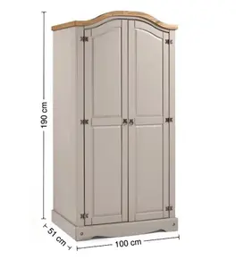 Mercers Furniture Corona Grey Wax 2 Door Arch Top Wardrobe Solid Pine with Mexican Styling