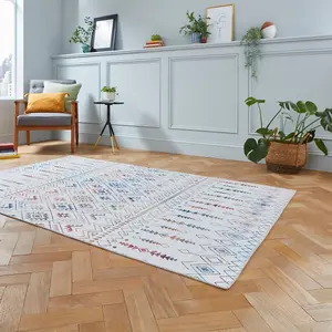 Cream Modern Easy to Clean Geometrical Rug for Living Room, Bedroom - 150cm X 230cm