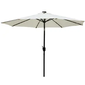 SunDaze 2.7M Cream Garden Parasol with Solar LED Lights and Crank Tilt Mechanism Outdoor Patio Umbrella