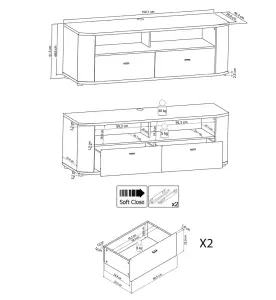 Elegant Dera 02 TV Cabinet H510mm W1500mm D470mm - Oak Artisan & Graphite with Soft-Close System