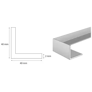 Pack of 3 - nielsen Aluminium L-Shaped Angle Profile, Matt Anodized, 2000x40x40mm, Thickness: 2mm, Length: 2m