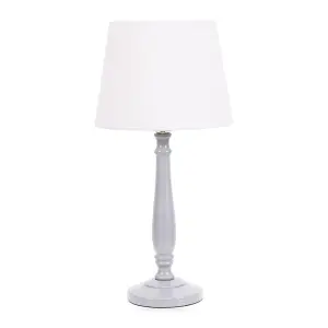 ValueLights Victoria Traditional Grey Wood Candlestick Table Lamp with White Tapered Shade - LED Bulb Included