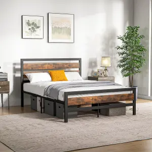 Costway Metal Bed Frame Double Bed Industrial Platform Bed w/ Headboard and Footboard