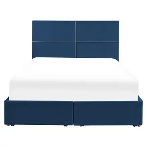 Velvet EU Double Size Ottoman Bed with Drawers Navy Blue VERNOYES