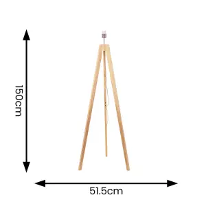 ValueLights Jackson Natural Wood Tripod Floor Lamp with White Fabric Lamp Shade and LED Bulb