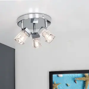 ValueLights Ritz Modern Chrome Ice Cube 3 Way IP44 Rated Bathroom Ceiling Light Spotlight