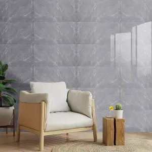 10 Pcs Dark Grey  PVC Waterproof & Oil-Proof Marble Tile Stickers for Kitchen Bathroom 60cm L x 30cm W