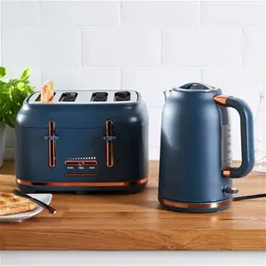 Dunelm 4 Slice Matt Navy & Copper Toaster, Industrial, Blue, Stainless Steel