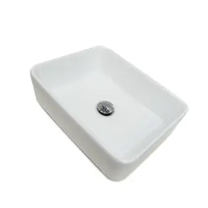 Top Ceramics White Curved Rectangular Counter Top Basin in High Gloss 485 x 380 x 130mm