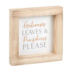 Something Different Autumn Leaves & Pumpkins Please Wooden Framed Plaque White/Brown (One Size)