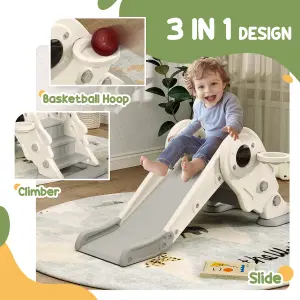 AIYAPLAY 3 in1 Kids Slide with Basketball Hoop, Climber, Cream White