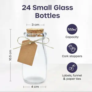 100ml Glass Bottles with Cork Lids - 24-Pack for Spices, Jam, Milk, Yoghurt, Wedding Favours, DIY Projects & Party Giveaways