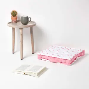 Homescapes Cotton Pink Hearts Floor Cushion, 50 x 50 cm