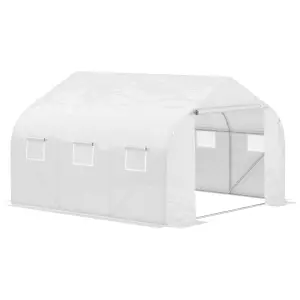 Outsunny Walk-In Polytunnel Greenhouse w/ Roll Up Door Windows, 3.5x3x2 m White