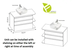 Bathroom Furniture Set with Countertop Vanity Sink Unit Wall Tallboy Mirror White Gloss Oak Finish Plat