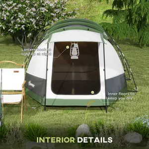 Outsunny Tunnel Tent with Bedroom, Living Room and Porch for 3-4 Man, Green