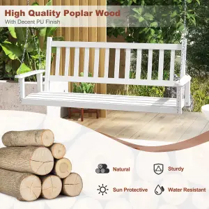 Costway 3-Person Porch Hanging Swing Chair Wooden Garden Swing Bench with Slatted Back