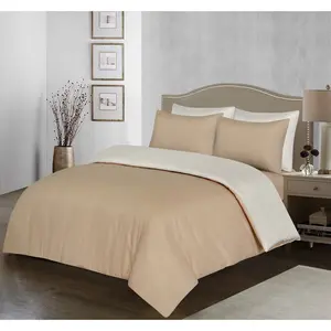 My Home Store Fridi Microfiber Reversible Duvet Cover Set Easy Care Non Iron Bedding Sets Beige / Double Duvet Cover + 2 Standard Pillowcases