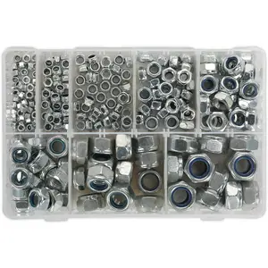 Comprehensive 255 Piece Nylon Locknut Set - M4 to M16 in Partitioned Storage Box