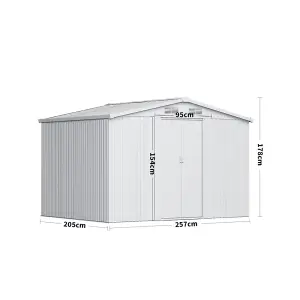 8 x 6 ft Metal Shed Garden Storage Shed Apex Roof Double Door with Base Foundation,Dark Green