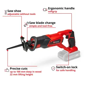 Einhell Power X-Change Cordless Reciprocating Saw - Includes Saw Blade - With Battery And Charger - TE-AP 18/22 Li