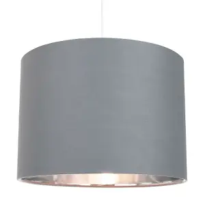 Contemporary Grey Cotton 12 Table/Pendant Lamp Shade with Shiny Silver Inner