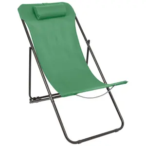 Harbour Housewares Folding Metal Deck Chair - Matt Black/Green