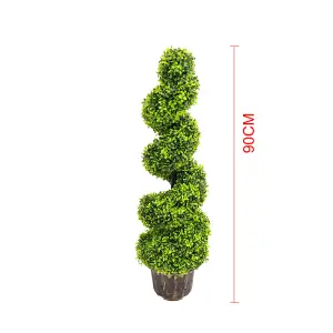 2pcs Boxwood Tree Spiral Artificial Topiary Tree Plant Fake Indoor Outdoor Plant H 90 cm