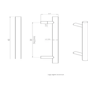 4x Straight T Bar Door Pull Handle 400 x 19mm 300mm Fixing Centres Satin Steel