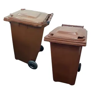 Large 240 Litre Brown Coloured Outdoor Council Wheelie Bins Complete With Lid And Wheels