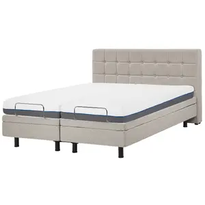 Fabric EU King Size Adjustable Bed Beige DUKE