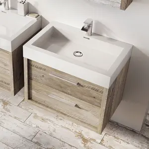 Walker 600mm Single Bathroom Vanity with Integrated Resin Basin Light Sawn Oak