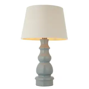 Luminosa Provence & Cici Base & Shade Table Lamp Blue Grey Glaze, Satin Nickel Plate & Ivory Linen Fabric