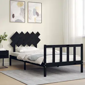 Berkfield Bed Frame with Headboard Black 100x200 cm Solid Wood