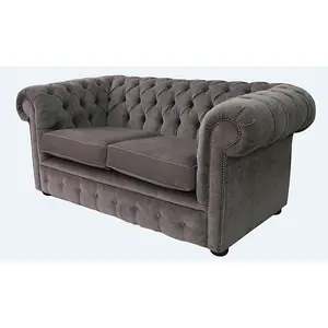 Chesterfield 2 Seater Sofa Settee Pimlico Grey Real Fabric In Classic Style