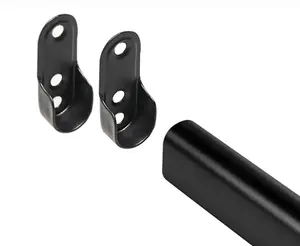 Wardrobe hanging rail with end support and screws, oval - up to 1200mm - BLACK