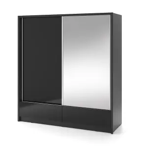 Sleek Aria I Sliding Door Wardrobe W2040mm H2140mm D620mm - Black Gloss & Black Matt Finish