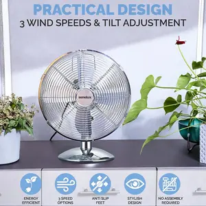 Senelux Chrome 12" Ultra Cool Desk Fan