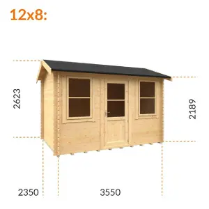 12ft x 8ft (3550mm x 2350mm) Horsforth "The Springfield Plus" 44mm Log Cabin With 2 Opening Window