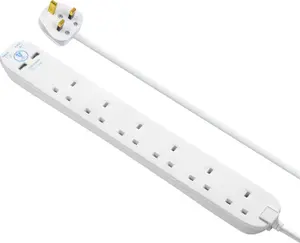 Masterplug Surge White 13A 6 socket Extension lead with USB, 1m