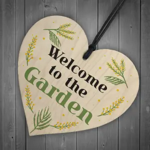 Welcome To The Garden Hanging Door Wall Sign Wood Heart Home Decor Sign