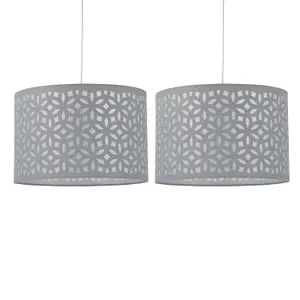 First Choice Lighting Set of 2 Grey Laser Cut 33cm Pendant Lightshades