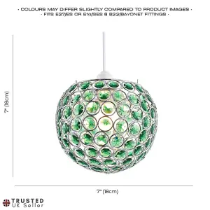 Modern Round Globe Easy Fit Pendant Shade with Small Green Acrylic Bead Jewels