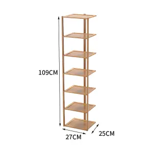 7-Shelf Brown Vertical Corner Bamboo Shoe Rack Shoe Storage Space Saving Display Shelf 109 cm(H)